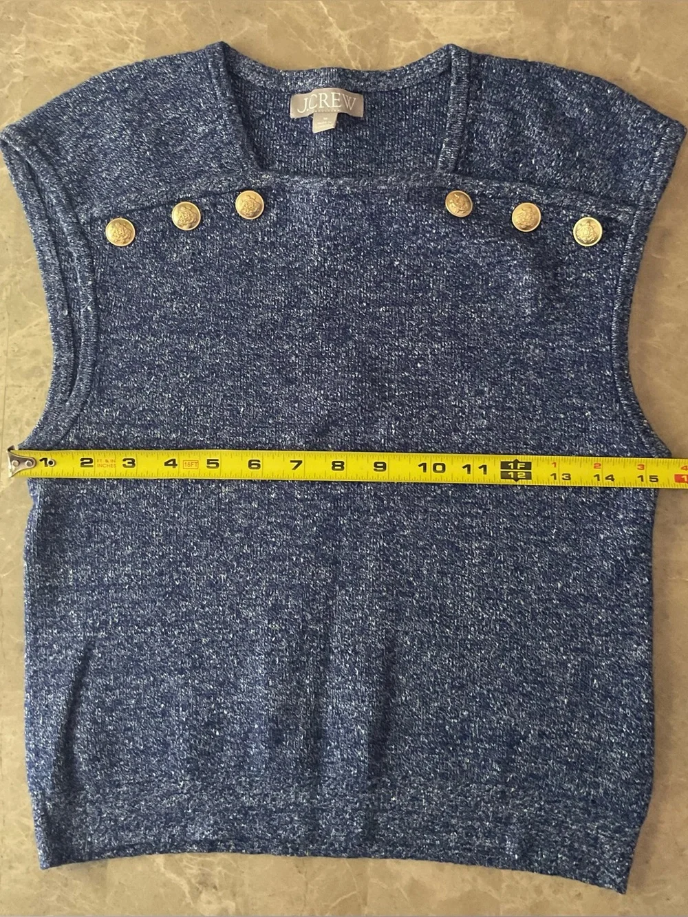J Crew Sweater shell with gold buttons in merino-linen blend Sz M preppy EUC
